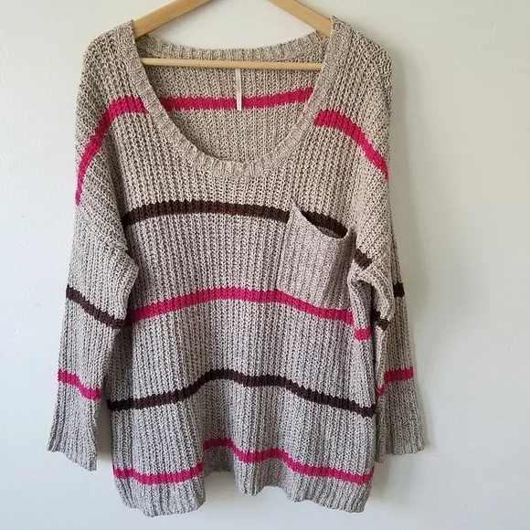 Free People Complete in Stripes Slouchy Longsleeve Pull-over Sweater M - Picture 2 of 11